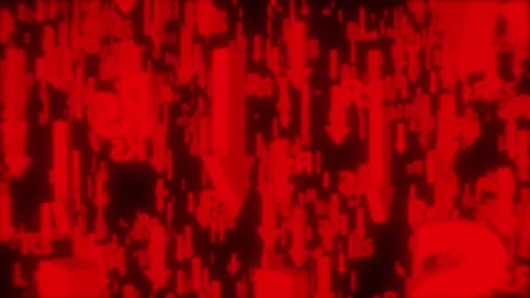 Red arrows fall alongside the Pakistani rupee symbol (₨) Stock-Footage 313997745