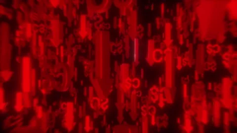 Red arrows fall with the Canadian Dollar symbol (C$) Stock Footage 313995300