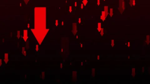 Red arrows falling down on red background, financial decline, economic crisis Stock-Footage 336382636