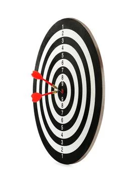 Red arrows hitting target on dart board against white background Stock Photos