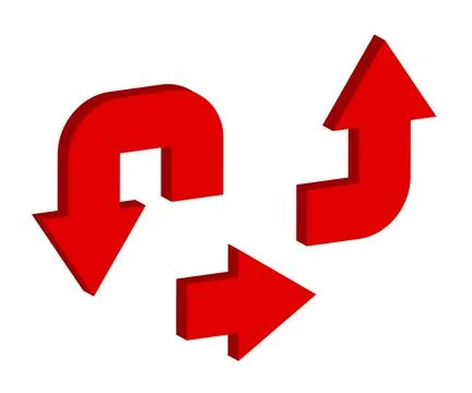 Red arrows icons set. Vector arrow icon in 3d style. Illustrazione stock