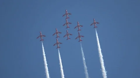 Red Arrows Jets Acrobatic Team Flying In Formation Stock Footage 94520793
