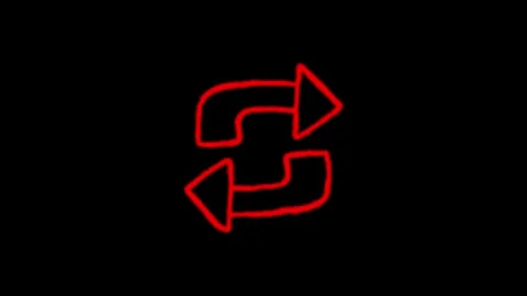 Red arrows looping symbol on black background motion graphics, animated cyc.. Stock Footage 345547896