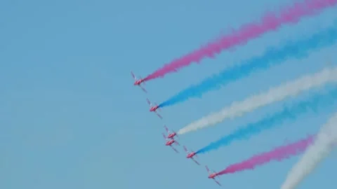 RED ARROWS, Royal Air Force Aerobatic Team, AirShow, Devon, England Stock Footage 242883619