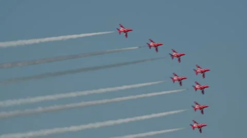 RED ARROWS, Royal Air Force Aerobatic Team, AirShow, Devon, England Stock Footage 242918825