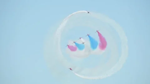 RED ARROWS, Royal Air Force Aerobatic Team, AirShow, Devon, England 動画素材 243046021