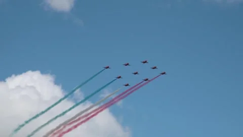 Red Arrows, Royal Air Force Aerobatic Team, Airshow 2024, Teignmouth, Devon, UK Stock Footage 279074284
