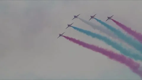 Red Arrows, Royal Air Force Aerobatic Team, Airshow 2024, Teignmouth, Devon, UK Video stock 279154841