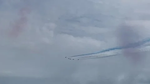 Red Arrows Summer Sea side air show Stock Footage 249337609