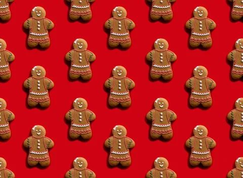 Red art background seamless pattern gingerbread Stock Photos