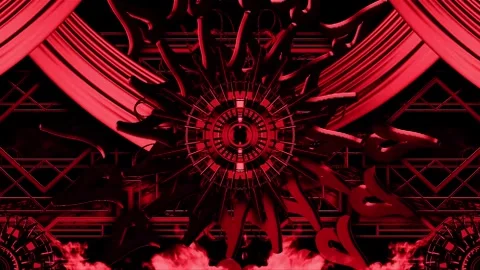Red Art Deco Stage Curtains with 3D Swirls and Smoke Seamless VJ Loop Stock Footage 345695205