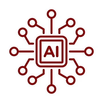 Red Artificial Intelligence Microchip Vector Icon with Circuit Node Connectio Stock Illustration