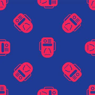 Red Artificial intelligence robot icon isolated seamless pattern on blue 스톡 일러스트