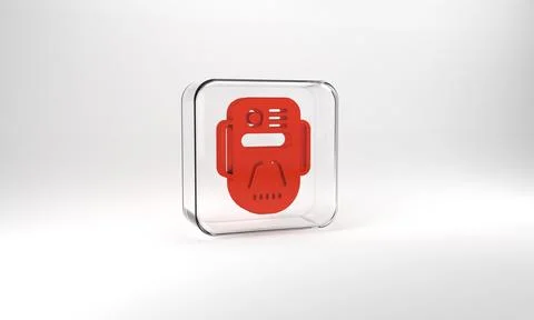 Red Artificial intelligence robot icon isolated on grey background. Machine Illustrazione stock