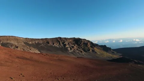Red ashes of Haleakala volcano during sunrise, 4K aerial view Video stock 196902483