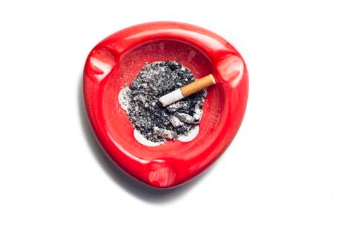 Red Ashtray on White Background Stock Photos