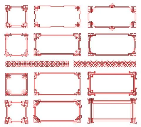Red Asian red knot frames, chinese borders Stock Illustration