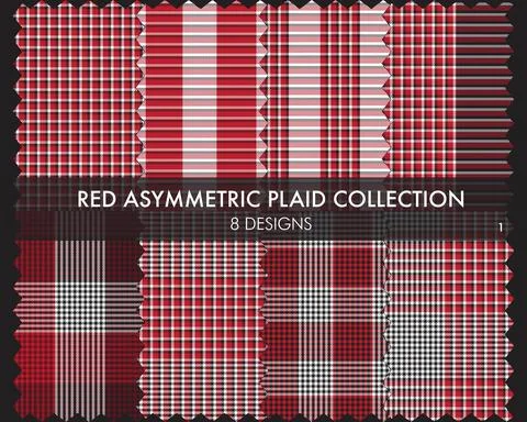 Red Asymmetric Plaid Seamless Pattern Collection Stock Illustration
