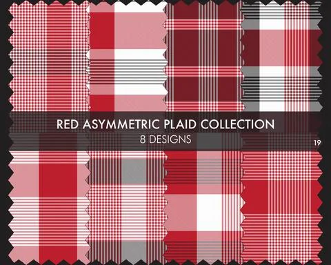 Red Asymmetric Plaid Seamless Pattern Collection Stock Illustration