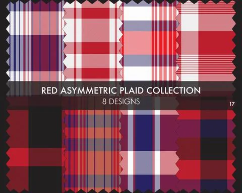 Red Asymmetric Plaid Seamless Pattern Collection Stock Illustration