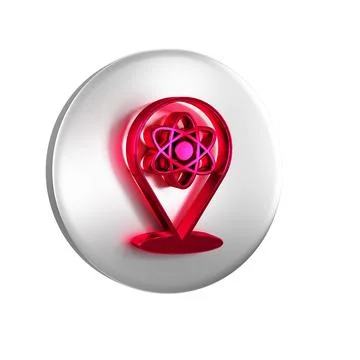 Red Atom icon isolated on transparent background. Symbol of science, educat.. Stock Illustration