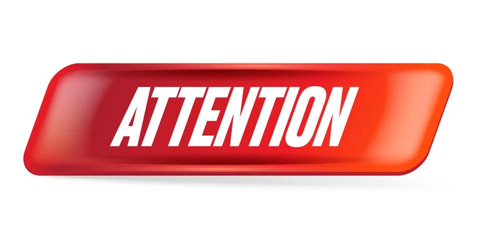 Red attention 3D vector button with white text, notification, warning, alert Stock Illustration