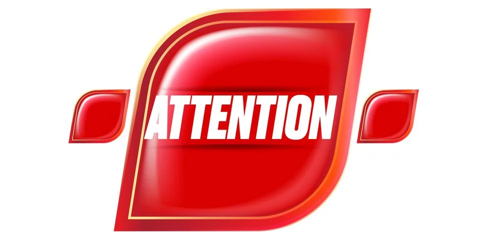 Red attention 3D vector button with white text, notification, warning, alert Illustrazione stock