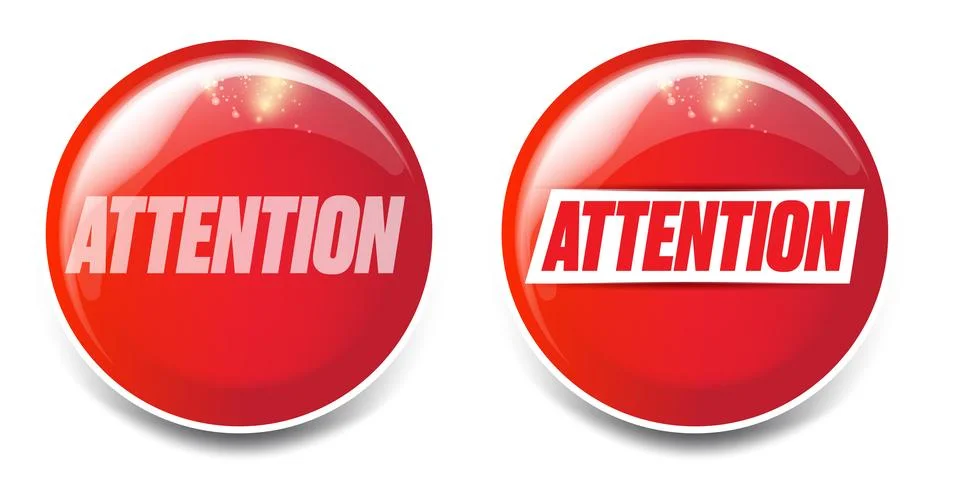 Red attention 3D vector button with white text, notification, warning, alert 스톡 일러스트