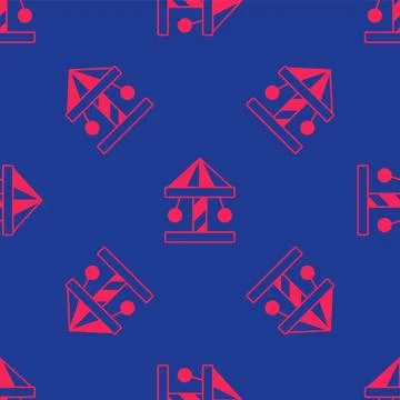 Red Attraction carousel icon isolated seamless pattern on blue background. Am Stock Illustration