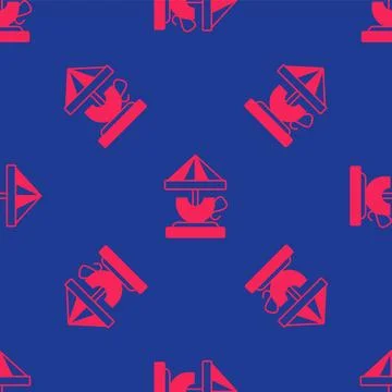 Red Attraction carousel icon isolated seamless pattern on blue background. .. Stock Illustration
