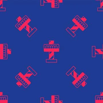 Red Attraction carousel icon isolated seamless pattern on blue background. .. Stock Illustration