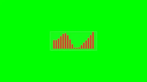 Red audio equalizer bar graph isolated on a vibrant chroma key green screen Stock Footage 340266378