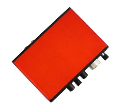 Red audio interface sound card isolated top view Stock Photos