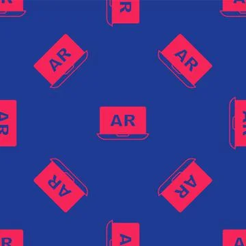 Red Augmented reality AR icon isolated seamless pattern on blue background Stock Illustration