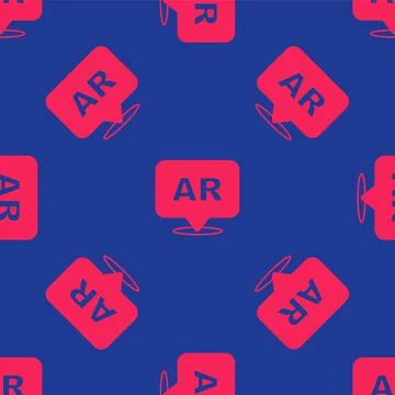 Red Augmented reality AR icon isolated seamless pattern on blue background Stock Illustration