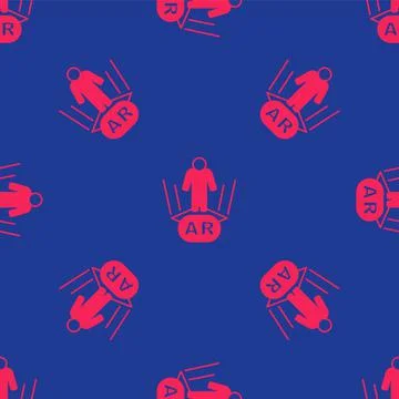 Red Augmented reality AR icon isolated seamless pattern on blue background Illustrazione stock