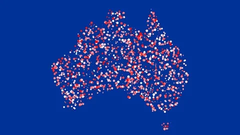 Red australia country map border sparkling circles animation Stock Footage 278173208