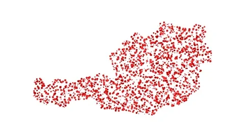 Red austria country map border sparkling circles animation Stock Footage 278173909