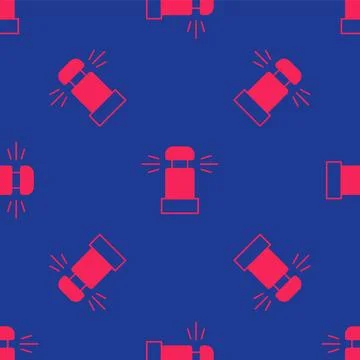 Red Automatic irrigation sprinklers icon isolated seamless pattern on blue .. Stock Illustration