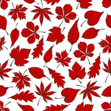 Red autumnal leaves seamless pattern background Stockillustratie