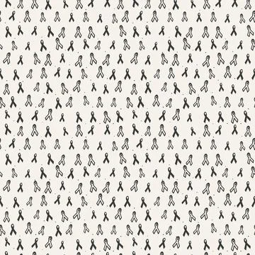Red awareness ribbon seamless pattern, dark grey ribbons on light beige bac.. Illustrazione stock