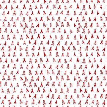 Red awareness ribbon seamless pattern, red ribbons on white background Stockillustratie