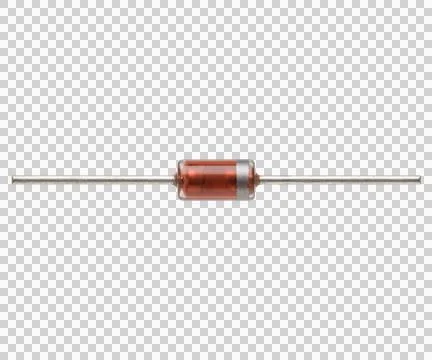 Red axial diode electronic component with grey cathode stripe isolated on t.. Foto stock