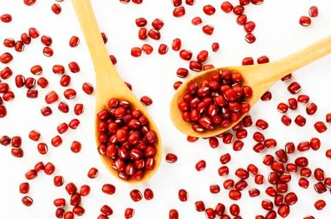 Red azuki beans in spoon Stock Photos