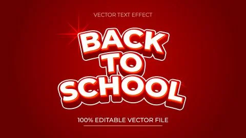 Red Back To School 3D editable text effect red and white color Stock Illustration