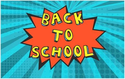 Red BACK TO SCHOOL bubble on blue background Stock Illustration