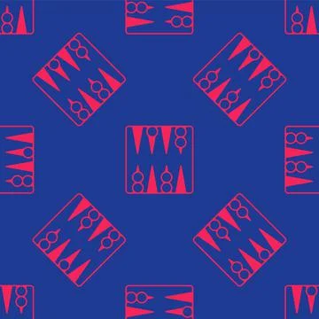 Red Backgammon board icon isolated seamless pattern on blue background. Vector Stock Illustration