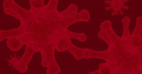 Red background 3d simulation of corona virus. Artistic rendering of electron  스톡 일러스트