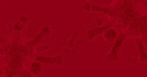 Red background 3d simulation of corona virus. Artistic rendering of electron  Stock Illustration