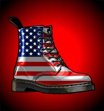 Red background american flag pattern boots Stock Illustration
